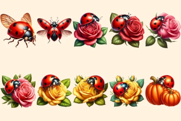 Ladybugs (P-2) PNG Clipart Collection - 54 PNG, Charming little bug illustrations, Lovable red insect art, Commercial use, Digital download