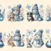 Blue Snowman PNG Clipart Collection - 38 PNG, Winter snowman graphics, Festive printable designs, Commercial use, Digital download