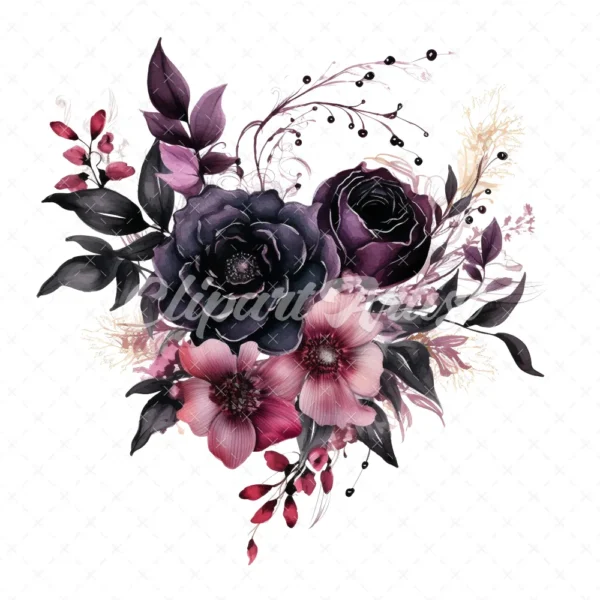 18 High-Quality Gothic Flower Clipart - Gothic flower digital watercolor JPG instant download for commercial use - Digital download