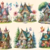 Fairy Houses PNG Clipart Collection - 32 PNG, Whimsical home illustrations, Magical printable art, Commercial use, Digital download