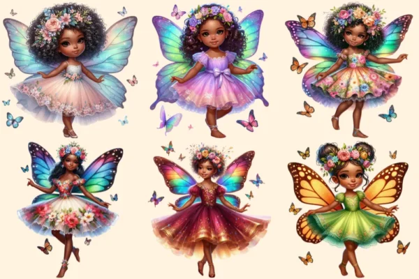 Little Fairies PNG Clipart Collection - 28 PNG, Black fairy graphics, African heritage magic art, Commercial use, Digital download
