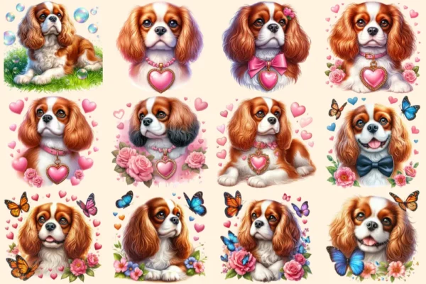 Cavalier King Charles Spaniel PNG Clipart Collection - 53 PNG, Charming dog illustrations, Spaniel art, Commercial use, Digital download