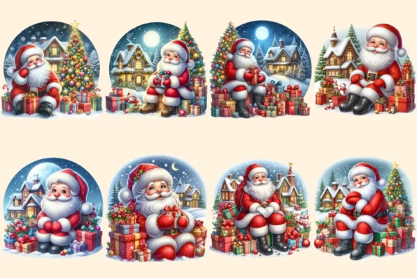 Santa Claus (P-2) PNG Clipart Collection - 35 PNG, Christmas santa illustrations, Festive printables, Commercial use, Digital download