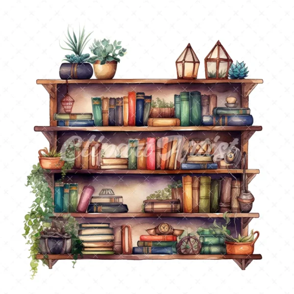20 High-Quality Book Shelves Clipart - Book shelves digital watercolor JPG instant download for commercial use - Digital download