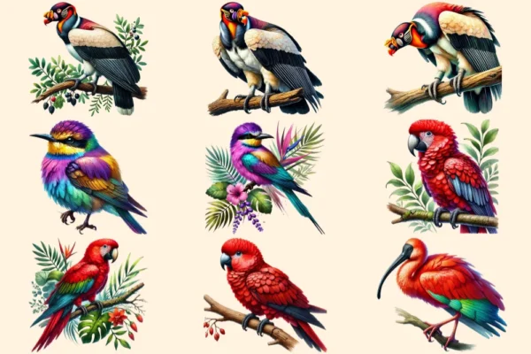 Jungle Birds PNG Clipart Collection - 42 PNG, Exotic feathered graphics, Tropical bird art, Commercial use, Digital download