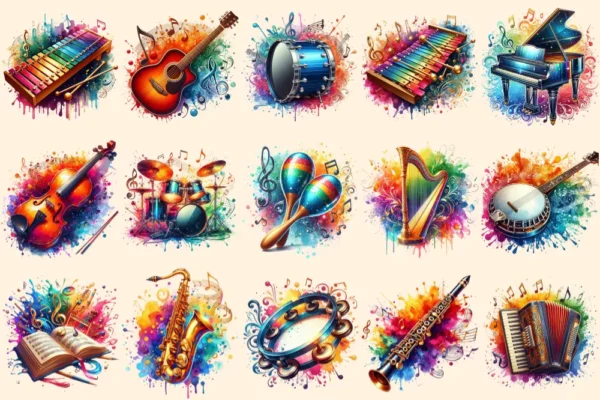 Musical Instruments PNG Clipart Collection - 65 PNG, Colorful music graphics, Instrument printables, Commercial use, Digital download