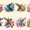 Hummingbirds PNG Clipart Collection - 38 PNG, Tropical bird illustrations, Vibrant floral printables, Commercial use, Digital download