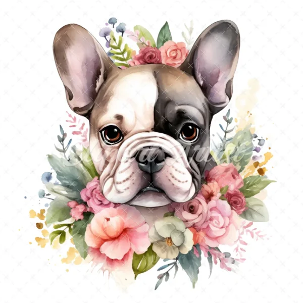 20 High-Quality French Cute Bulldog Clipart - Cute bulldog digital watercolor JPG instant download for commercial use - Digital download