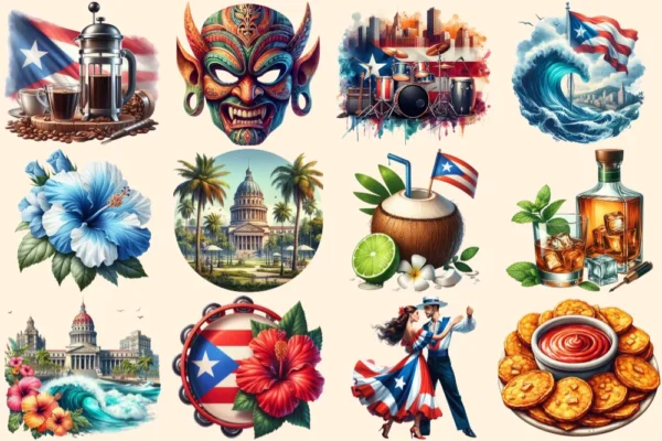 Puerto Rico PNG Clipart Collection - 58 PNG, Tropical travel illustrations, Puerto rico island prints, Commercial use, Digital download