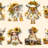 Sunflower Girl Gnomes PNG Clipart Collection - 40 PNG, Sunny gnome graphics, Sunflower printables, Commercial use, Digital download