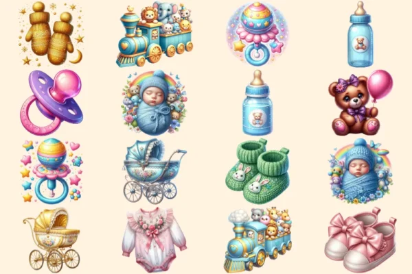 Baby Shower PNG Clipart Collection - 80 PNG, Adorable kids' party illustrations, Festive printables, Commercial use, Digital download