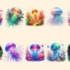 Glowing Jellyfish PNG Clipart Collection - 49 PNG, Underwater creature graphics, Ocean life printables, Commercial use, Digital download