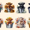 Highland Cows PNG Clipart Collection - 34 PNG, Cute cow illustrations, Charming highland cattle art, Commercial use, Digital download