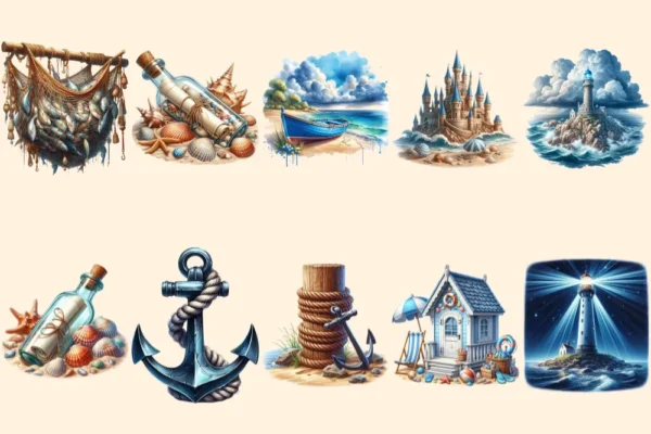 Nautical PNG Clipart Collection - 51 PNG, Ocean themed illustrations, Sea printables, Commercial use, Digital download