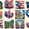 Puerto Rico (P-2) PNG Clipart Collection - 58 PNG, Tropical travel illustrations, Puerto rico island prints, Commercial use,Digital download