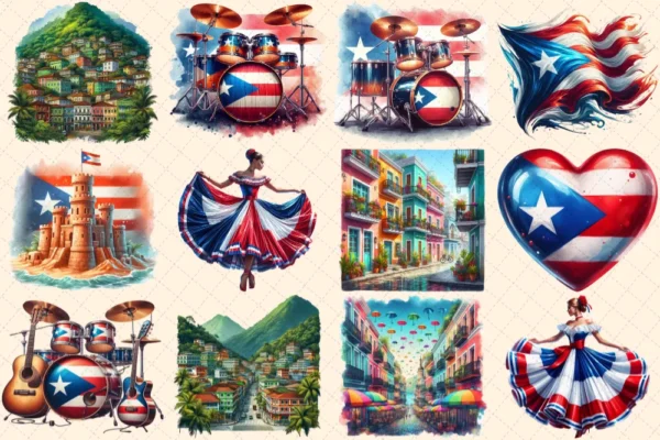 Puerto Rico (P-2) PNG Clipart Collection - 58 PNG, Tropical travel illustrations, Puerto rico island prints, Commercial use,Digital download