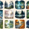 Forest Landscapes PNG Clipart Collection - 53 PNG, Peaceful woodland illustrations, Nature printable, Commercial use, Digital download