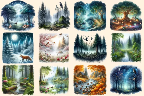 Forest Landscapes PNG Clipart Collection - 53 PNG, Peaceful woodland illustrations, Nature printable, Commercial use, Digital download
