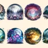 Forest Moons PNG Clipart Collection - 37 PNG, Moonlit fantasy illustrations, Forest magic printables, Commercial use, Digital download