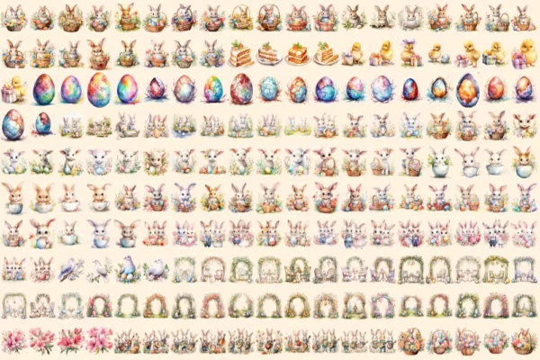 Easter Watercolor Clipart Bundle - 1295+ transparent PNG, Charming easter bunny art, Joyful springtime png, Commercial use,Digital download