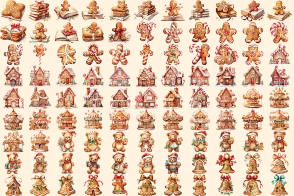 Gingerbread Cookies Watercolor Clipart Bundle - 675+ transparent PNG, Xmas cookies png, Festive baking png, Commercial use, Digital download