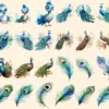 Peacocks Watercolor Clipart Bundle - 205+ transparent PNG, Regal bird illustrations, Colorful peacocks png, Commercial use, Digital download