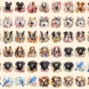 Floral Animals Watercolor Clipart Bundle - 450+ transparent PNG, Adorable animals png, Flower animal decor, Commercial use, Digital download