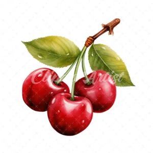 20 High-Quality Cherry Clipart - Cherry digital watercolor JPG instant download for commercial use - Digital download