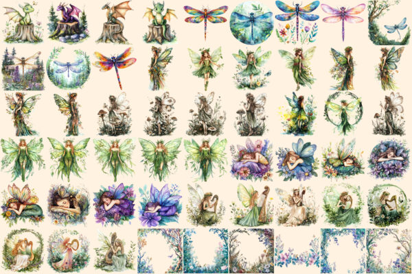 Magical Forests Watercolor Clipart Bundle - 350+ transparent PNG, Magical forest graphics, Nature images, Commercial use, Digital download