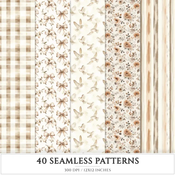 Old Cottage Seamless Patterns, Cottage flowers JPEG, Cottagecore seamless pattern, Floral rustic repeating pattern, Digital scrapbook paper