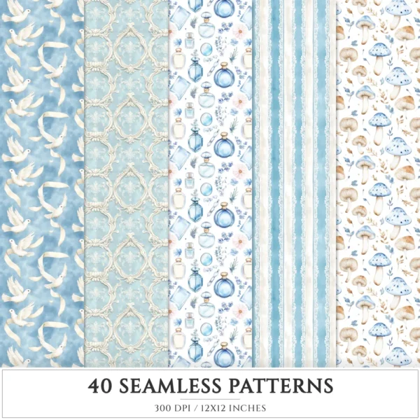 Modern Alice Seamless Patterns, Fairytale alice JPEG, Cottagecore pattern, Rabbit, Fantasy, Roses repeating pattern, Digital scrapbook paper