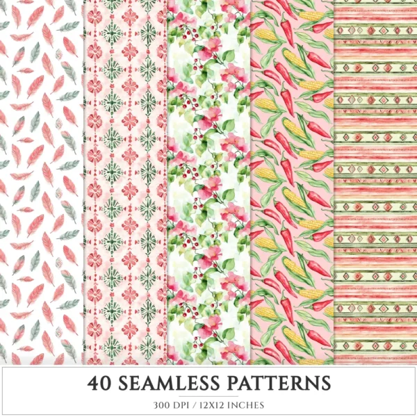 Viva Mexico Seamless Patterns, Cinco de Mayo JPEG, Pinata & cactus pattern, Guitar, Tequila repeating pattern, Digital scrapbook paper