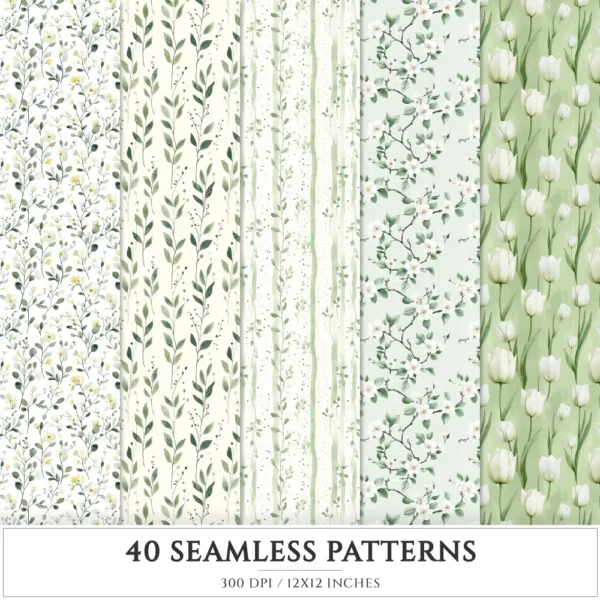 Spring Notions Seamless Patterns, Floral season JPEG, Cute springtime pattern, Meadow flowers repeating pattern, Digital scrapbook paper