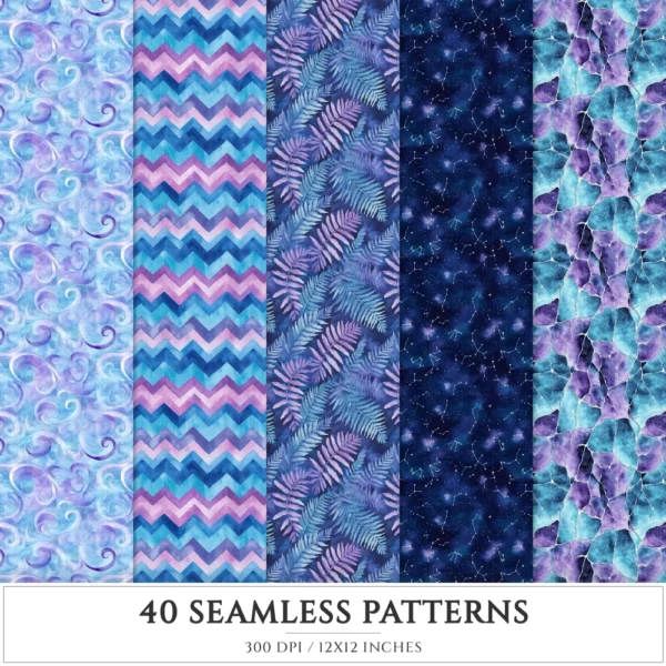 Aurora Aesthetics Seamless Patterns, Northern Lights JPEG, Snowflake pattern, Winter, Polar Night repeating pattern, Digital scrapbook paper