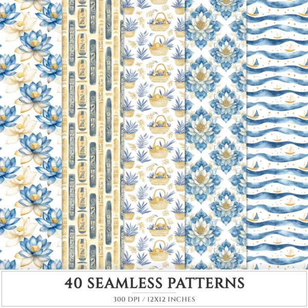 Amentas Whisper Seamless Patterns, Ancient egypt JPEG, Pyramid pattern, Falcon, Egyptian, Lotus repeating pattern, Digital scrapbook paper