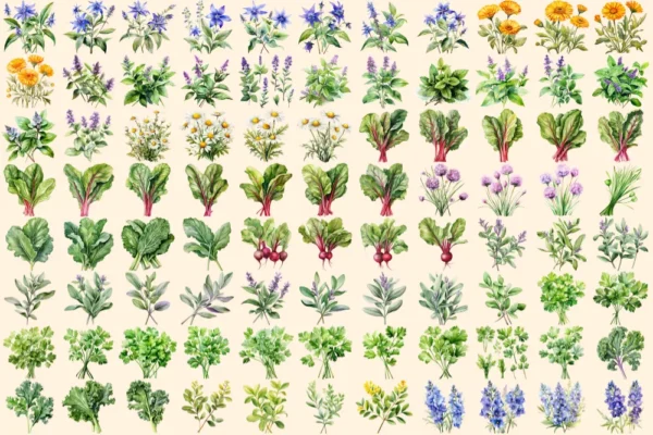 Herbs Watercolor Clipart Bundle - 575+ transparent PNG, Herbal plant graphics, Medicinal culinary images, Commercial use, Digital download