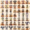 Little Monsters Watercolor Clipart Bundle - 500+ transparent PNG, Eerie graphics, Cute halloween creatures, Commercial use, Digital download