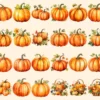 Pumpkin Watercolor Clipart Bundle - 205+ transparent PNG, Autumn pumpkin illustrations, Halloween art png, Commercial use, Digital download