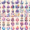 Crystals Watercolor Clipart Bundle - 470+ transparent PNG, Crystal illustrations, Enchanted gem graphics, Commercial use, Digital download