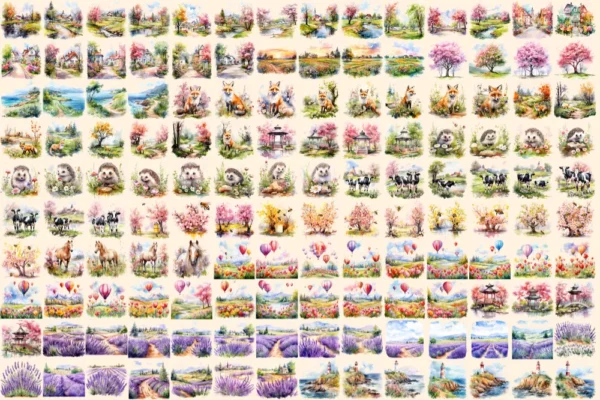 Spring Landscapes Watercolor Clipart Bundle - 927+ transparent PNG, Beautiful landscape images, Nature png, Commercial use, Digital download