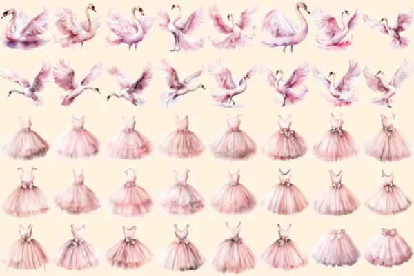 Ballerina Watercolor Clipart Bundle - 273+ transparent PNG, Ballet dancer illustrations, Swan lake images, Commercial use, Digital download
