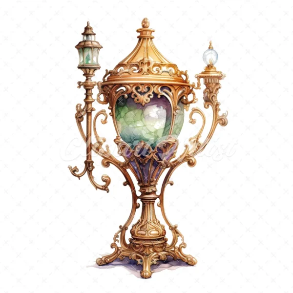 20 High-Quality Victorian Antique Lamps Clipart - Antique lamp digital watercolor JPG instant download for commercial use - Digital download