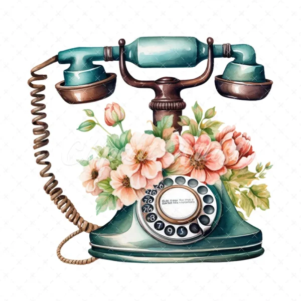 20 High-Quality Antique Floral Telephones Clipart - Telephone digital watercolor JPG instant download for commercial use - Digital download