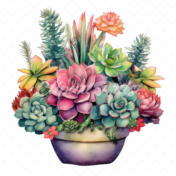 19 High-Quality Boho Succulent Pot Clipart - Succulent pot digital watercolor JPG instant download for commercial use - Digital download
