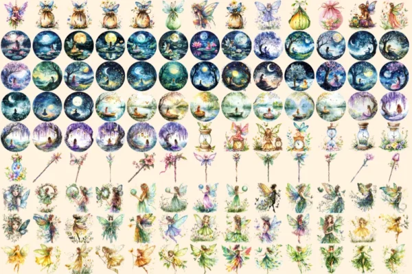 Spring Fairies Watercolor Clipart Bundle - 810+ transparent PNG, Whimsical fairy graphics, Magical fairy, Commercial use, Digital download