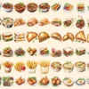 Lunch Foods Watercolor Clipart Bundle - 450+ transparent PNG, Midday feast graphics, Lunchtime meal images, Commercial use, Digital download
