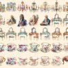 Baroque Era Watercolor Clipart Bundle - 288+ transparent PNG, Elegant baroque graphics, Historical images, Commercial use, Digital download