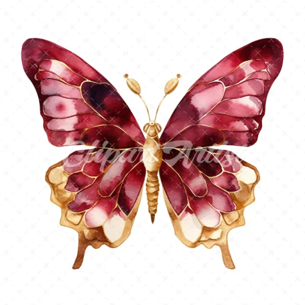 20 High-Quality Gold Wine Butterfly Clipart - Wine butterfly digital watercolor JPG instant download for commercial use - Digital download