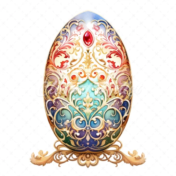 19 High-Quality Ornate Eggs Clipart - Ornate eggs digital watercolor JPG instant download for commercial use - Digital download