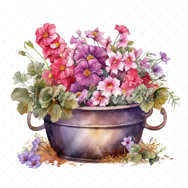 20 High-Quality Floral Cauldron Clipart - Floral cauldron digital watercolor JPG instant download for commercial use - Digital download